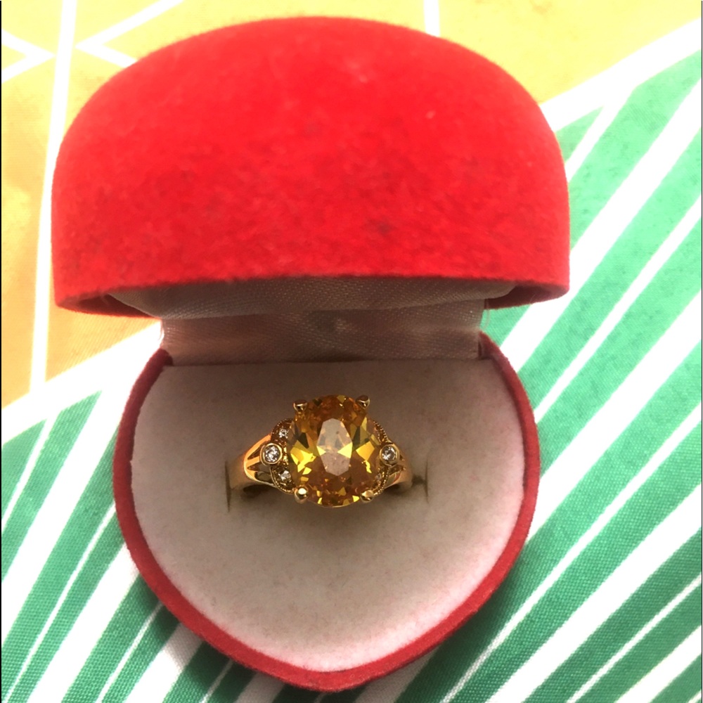 925 Silver Gold Plated Oval Citrine &  CZ  6.75-7